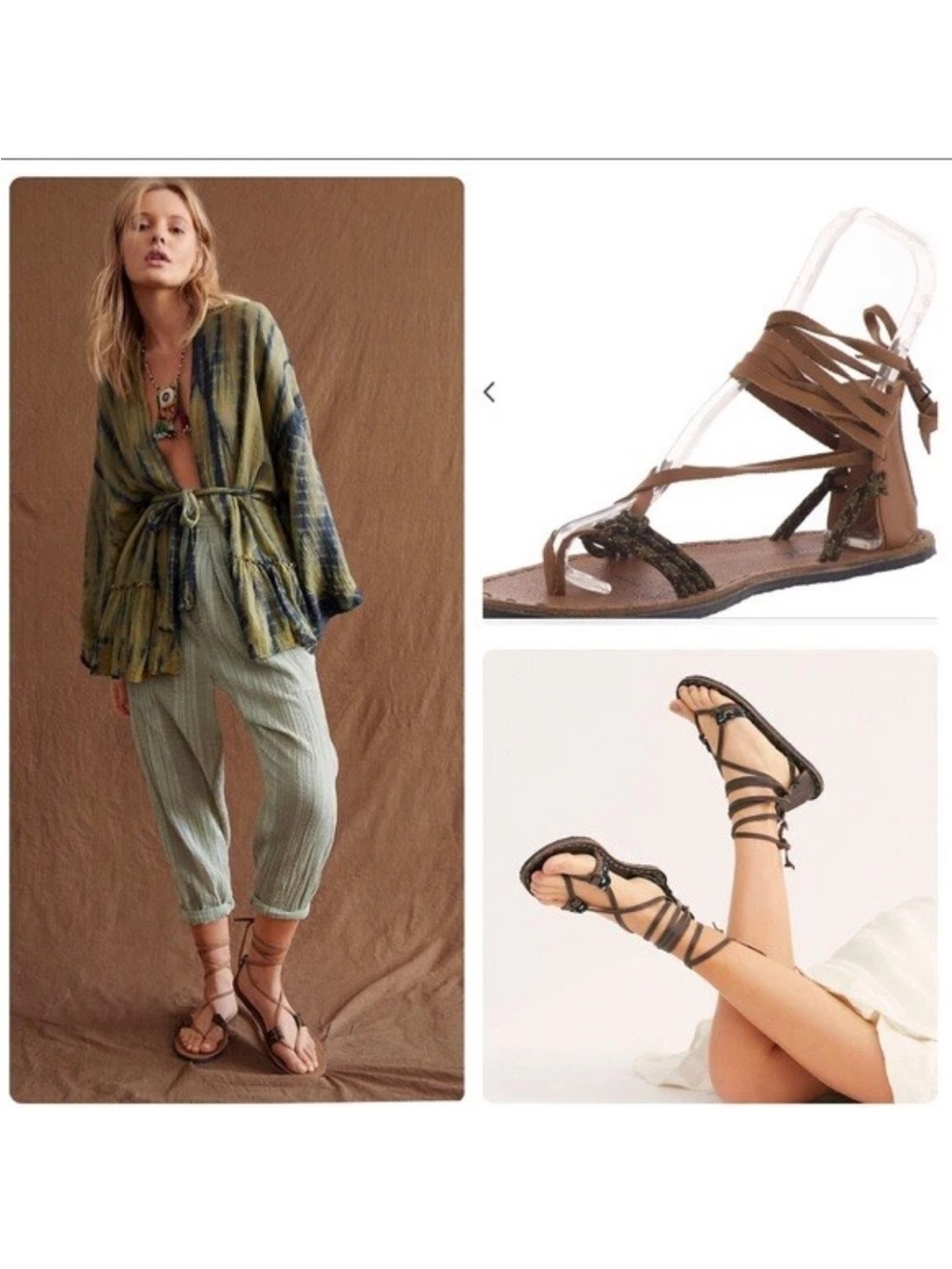Free people 🌻Brown Lace-Up Gladiator Sandals - Women's Strappy Flat Sandals